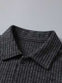 Men's Casual Commuter Ribbed Texture Cuban Collar Shirt - Dark Grey - View 5