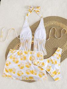 Conjunto de bikini sexy con tirantes de espagueti y estampado aleatorio para mujeres 2026, conjunto de verano, elegante, Día de San Valentín, playa, vacaciones, casual, único, conjunto de verano, conjunto de vacaciones de verano, primavera, conjunto de Día de San Valentín para mujeres, carnaval - Multicolor 3 - Ver 2