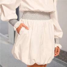 Women's Off-Shoulder Dress With Puff Sleeves, Contrast Belt And Ruffled Trim - 白色 - 查看 4