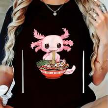Camiseta para Mujer con Estampado de Diente y Pasta Dental, Manga Corta - Negro - Ver 1