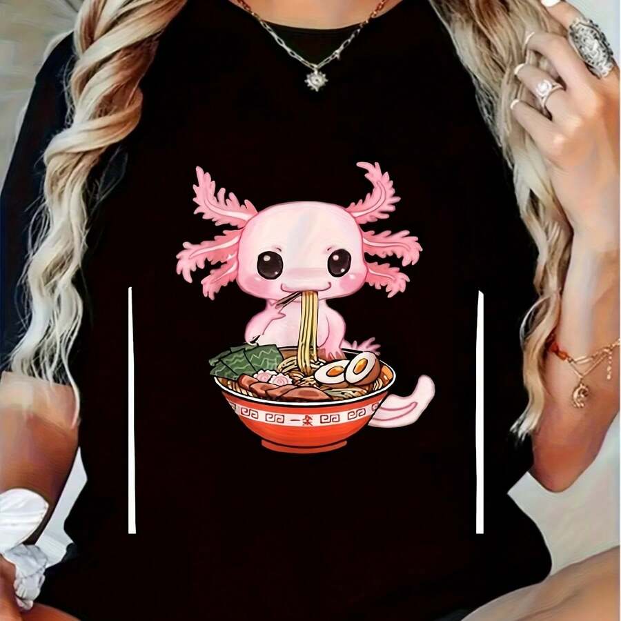Camiseta para Mujer con Estampado de Diente y Pasta Dental, Manga Corta - Negro - Ver 1