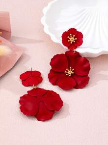 1 Đôi bông tai họa tiết hoa thời trang, kiểu dáng cổ điển Trung Quốc màu đỏ retro. - Nhiều màu - Xem 5