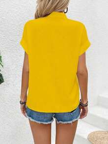 Blusa de manga corta de murciélago de unicolor para mujer, blusas de manga corta - Amarillo - Ver 2