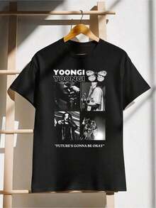 Women's Casual Short-Sleeved T-Shirt With Print, Loose Design, Pure Cotton, Breathable And Sweat-Absorbent, Suitable For A Casual Daily Look, For Going To Work And For Wearing On The Street. - 黑色 - 查看 1