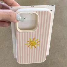 1pc TPU Material Pink Striped Sun Pattern Phone Case Compatible With IPhone 17 Pro Max/17/16 Pro Max/15/13/12/11, S20 FE/A15/S24/A55, Note 11/Note 12/Note 13 Pro, Full Coverage Anti-Drop Soft Protective Phone Cover - White - View 3