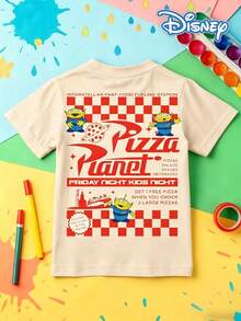 Disney Toy Story Pizza Planet Themed Kids' T-Shirt: Black Base With Double-Sided Print Of 'Pizza Planet' Logo, Aliens And Retro Fast-Food Elements. The Style Fits Kids' Multi-Scene Daily Wear - Apricot - View 2