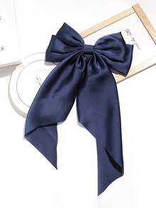 1 Pc Navy Blue Hair Bows For Women Big Bow Hair Clips For Girls Silky Satin Large Hair Ribbons Oversized Long Tail Hair Bows Hair Barrettes Hair Accessories Gifts,Travel,Birthday, Claw Clips - Navy - View 6