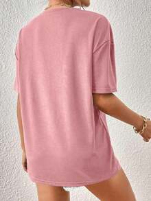 Solid Drop Shoulder Tee - Bụi hồng - Xem 2