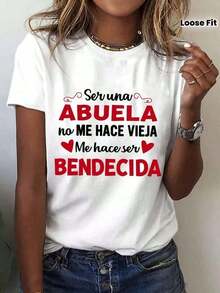 Camiseta de algodón con estampado Ser una Abuela me hace Bendecida  casual de moda para mujer - Blanco - Ver 1