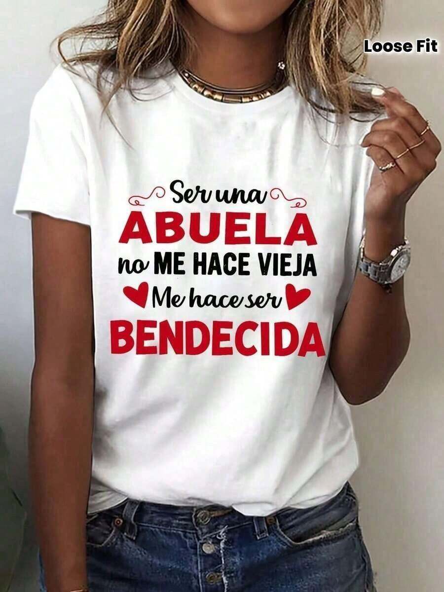 Camiseta de algodón con estampado Ser una Abuela me hace Bendecida casual de moda para mujer - Blanco - Ver 1