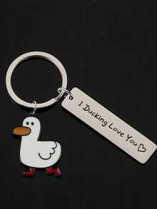 1pc "Don't Duck With Me" Stainless Steel Keychain, Great Christmas Gift For Friends - Multicolor - View 4