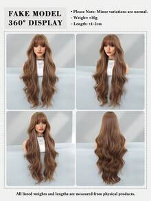 7JHH WIGS Extra Long Body Wave Brown Wig For Women 32 Inch Elegant Wavy Curly Wig With Bangs, Natural Looking Soft Fluffy Synthetic Heat Resistant Fiber Hair Wig For Daily Wear, Music Festival Party Use - 棕色 - 查看 5