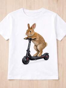 Funny Bunny Biker T1S1Hirt, Rabbit Riding Bike S1Hirt, Bunny Graphic T1EE, Easter Animal Lover - Blanco - Ver 2