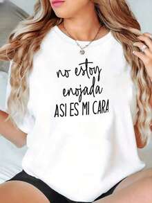 1 pieza de camiseta de mujer 100% algodón con la frase "No Estoy Enojada Así Es Mi Cara", camiseta de algodón pesado de 180g para mujer, ideal para Navidad (1 pieza) 180g 100% algodón. Blusas Bonito 100% Algodón - Blanco - Ver 1