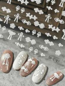 2 miếng dán móng tay hình nút thắt Trung Quốc dập nổi 5D, nơ trắng, tự dính, phụ kiện trang trí móng tay. - trắng - Xem 7