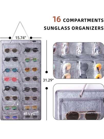 Bolsa colgante de fieltro con 16 bolsillos para gafas, organizador de almacenamiento de accesorios de moda y joyas, de uso múltiple para armario/dormitorio, adecuado como regalo para revelación de género, fiesta, cumpleaños, boda, excelente para compañeros de trabajo, amigos, familia y estudiantes de vuelta al colegio