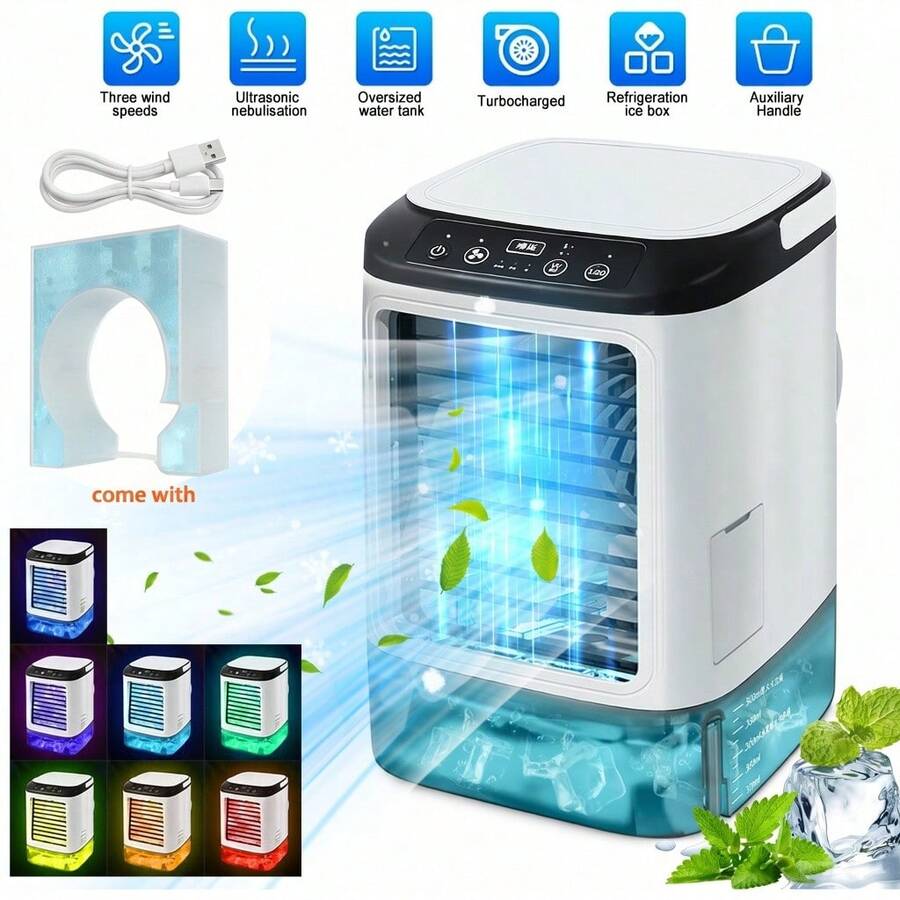 Portable Air Conditioner, Personal Mini AC Fan 3 Speeds With 2 Mist Modes Ultrasonic Humidifier, 900ml Large Tank Evaporative Air Cooler With 7 Color LED Nightlight & Timer For Room Office Desk - RS063-NFJ - Xem 1