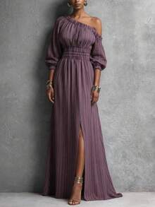 Vestido a rayas Primavera-Verano 2026 con cintura ajustable - Morado - Ver 3