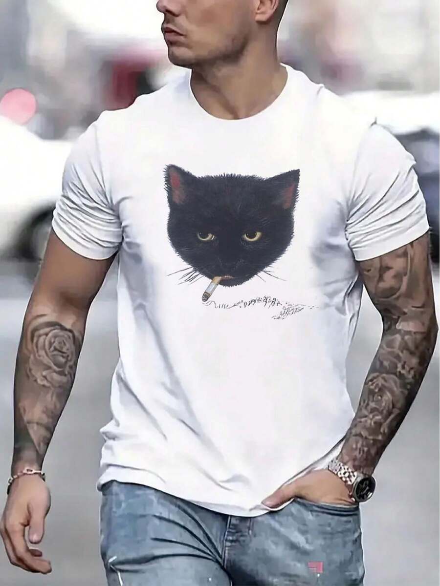 Men's Casual Short Sleeve T-Shirt, 1 Piece, 100% Heavy Cotton - Comfortable Crew Neck, Soft And Adorable T-Shirts, Loose And Comfortable - White - View 1