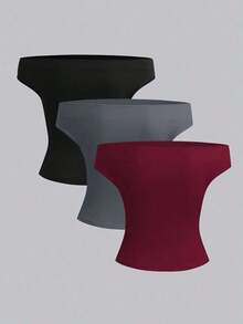 Parte superior sencilla de diseño con hombros descubiertos de unicolor, uso casual diario para mujeres - Multicolor - Ver 2