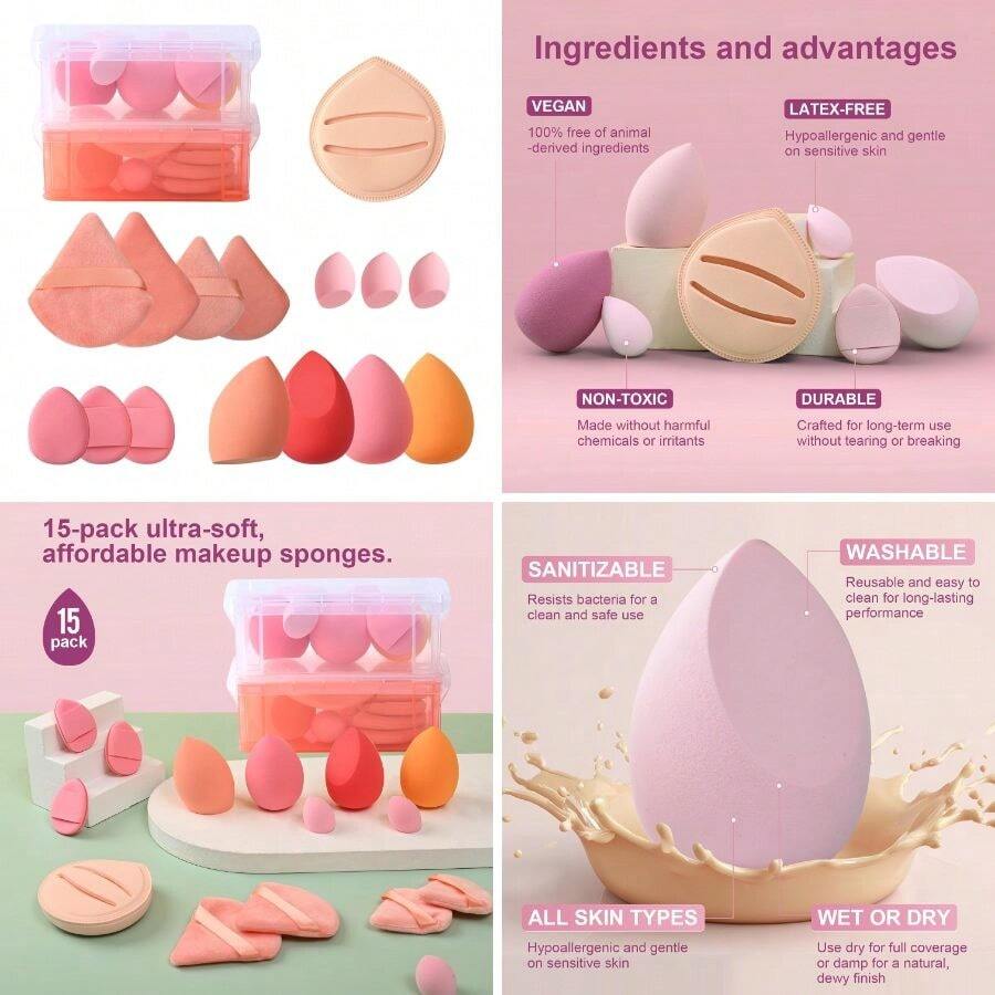 Makeup Blending Sponges Set, Multi-Shape Beauty Sponges, Pink And Coral (Orange) - quả cam - Xem 1