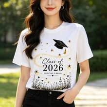 Women's Class of 2026 Graduation Cotton Crew Neck T-shirt Summer - Blanco - Ver 3