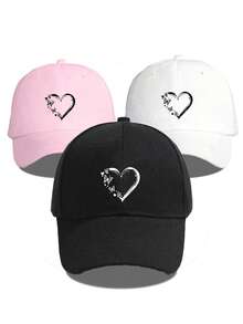 Mũ lưỡi trai unisex màu hồng trơn in hình trái tim, kiểu dáng thường ngày, chất liệu mềm mại, thích hợp để đội hàng ngày. - nhiều màu - Xem 1