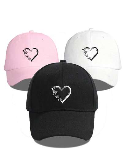 1 pieza Gorra de béisbol unisex casual con estampado de corazón rosa sólido, sombrero de sol versátil y suave, adecuado para uso diario
