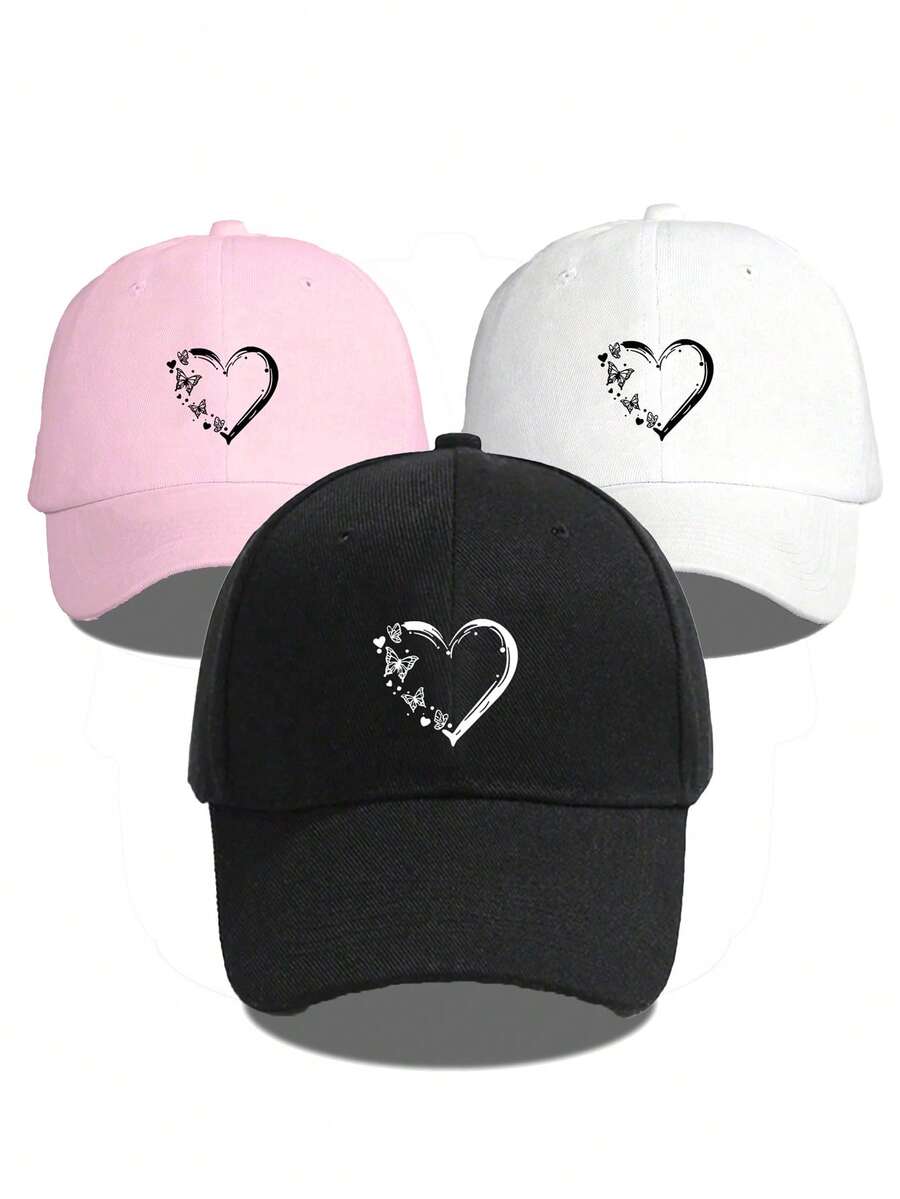Mũ lưỡi trai unisex màu hồng trơn in hình trái tim, kiểu dáng thường ngày, chất liệu mềm mại, thích hợp để đội hàng ngày. - nhiều màu - Xem 1