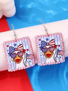 1 Pair Creative & Funny Unique Delicate Cute Cartoon Bow Tie Big Goose Acrylic Dangle Earrings, Suitable For Women's Daily Outfit, Holiday Party Jewelry - Multicolor - View 1