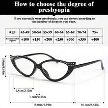 1pc Fashion Cat Eye Small Frame Reading Glasses, Rhinestone Design Stylish, Gradient Color Frame, Elegant & Sophisticated Women Reading Glasses - hitam - View 6