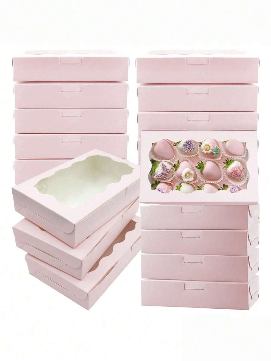 1/5/10pcs - Cookie & Pastry Boxes With Transparent Window, Size: 7 X 4.3 X 1.5 Inches, Kraft Paper Material, Premium Baking Food Gift Boxes, Suitable For Desserts, Weddings, Parties, Christmas, Birthdays - Multicolor - View 1