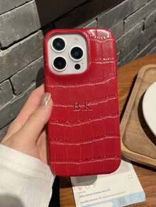 Personalized Luxury Faux Crocodile Embossed Letter Hot Stamping Stylish Phone Case, Compatible With Apple 17, 16, 15, 14, 13, 12, 11 Pro Max, 14, 15, 16 Plus, 17 Air, DIY Gift - Dark Green - View 6