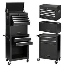 6Drawer 3in1 Rolling Tool Cabinet Removable Tool Chest OrganizerSecure Locking System,High Capacity Storage, Black - 3-in-1 Black- - View 4