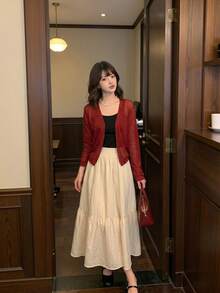 Áo khoác cardigan dệt kim tay dài màu đỏ mới của Y6Y, kiểu dáng thường ngày. - Đỏ - Xem 7