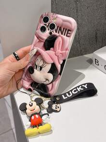 Disney Mickey Mouse Clubhouse Phone Case : 3D Fluffy Pattern Border Protector Phone Soft Phone Case With A Free Cute Mickey Bracelet Chain Lanyard, Mickey, Minnie, Goofy, Donald Duck, Daisy Duck, Pluto, For Apple 17 Promax 17 Pro 16 15 14 13 12 11 Pro Max XS Max X XR Soft Cover Summer Phone Case - 白色 - 查看 4