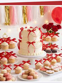 50/30pcs/1pc-黑色緞帶蝴蝶結蛋糕裝飾，極簡中性風格蝴蝶結蛋糕裝飾，DIY黑色緞帶蝴蝶結，黑色蝴蝶結蛋糕裝飾適用於「寶寶性別揭曉」派對、性別揭曉派對、嬰兒淋浴和中性寶寶揭曉甜點桌裝飾 - 彩色 - 查看 8