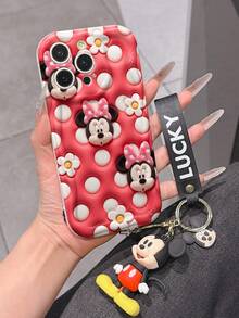 Disney Mickey Mouse Clubhouse Phone Case : 3D Fluffy Pattern Border Protector Phone Soft Phone Case With A Free Cute Mickey Bracelet Chain Lanyard, Mickey, Minnie, Goofy, Donald Duck, Daisy Duck, Pluto, For Apple 17 Promax 17 Pro 16 15 14 13 12 11 Pro Max XS Max X XR Soft Cover Summer Phone Case - trắng - Xem 5
