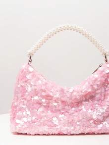(Random Pattern) Women's Sequin Bag, Pearl Bag, Party Dress, Ball Gown Accessory, Wedding Supplies, Elegant Women's Wallet, Ladies Gift - Pink - View 4