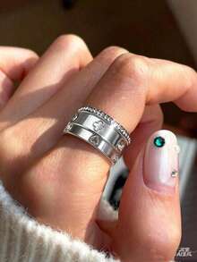 3pcs/Set Elegant Stainless Steel Gold Cross & Heart Zirconia Inlaid Ring Set, Suitable For Party, Wedding, Daily Wear, Also As Gift For Friends And Lovers, Size 6-10 - Set - View 7