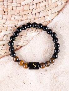 1 chiếc vòng tay nam Bohemia, vòng tay hạt đá mắt hổ và tourmaline bảo vệ với chữ cái đầu từ A-Z, quà tặng trang sức mùa hè, quà tặng cho nam giới. - Nhiều màu - Xem 21