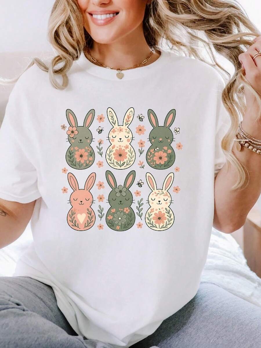Conejo de Pascua floral T1S1Hirt, Conejo de Primavera Grfico T1EE