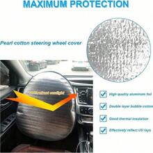 1/2pcs Universal Car Sun Visor, Silvery Coated Cloth Steering Wheel Cover, Front Window Sun Protection And Heat Insulation, Steering Wheel Sunshade Suitable For All SUVs, Trucks And Cars - A - View 6