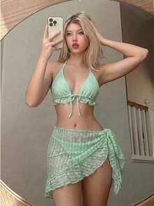 Swim Mod Set de 3 piezas de ropa de baño de verano para mujer - verde menta - Ver 9
