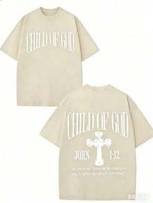 GLEC Hijo de Dios, Dios te bendiga. Camiseta de Algodón Lavado de 230g con Estampado de Patrón de Letras y Cruz de Jesús, Estilo Retro Clásico y Popular, de Alta Calidad, para Hombre, de Verano, de Marca Retro, Holgada, Suave y Cómoda, Casual, Multicolor, Adecuada para Uso Diario y al Aire Libre en Verano, con un cierto grosor, para uso diario y como regalo para amigos, regalos de regreso a la escuela, regalos para niños 2025 (estilo retro, unisex, de peso pesado). - Albaricoque - Ver 4