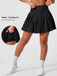 Leorrey 1件女款高腰防走光甜美百褶網球/跑步運動裙 黑色 夏季 - 黑色 - 查看 3