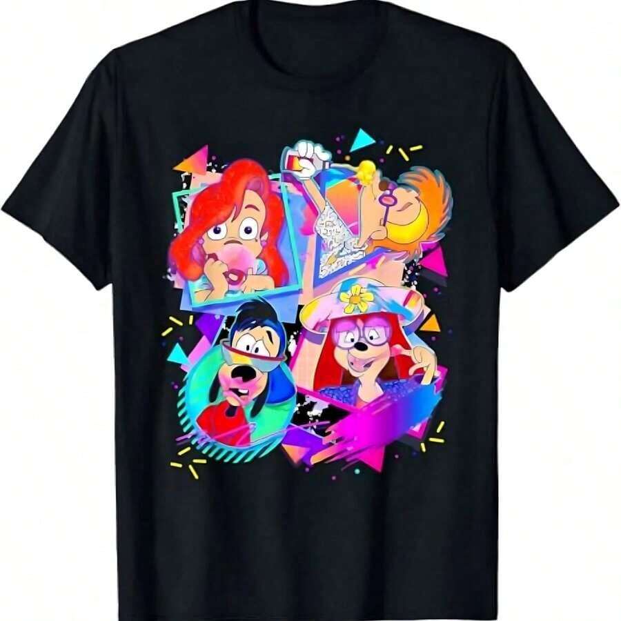 Casual T-Shirt 'A 's Movie Max Goof And Roxanne', 90s Retro Style, Crop Top, Powerline Concert Design, Gift For A Trip To Land, Matching Family T-Shirt, 100% Cotton, Durable - 黑色 - 查看 1