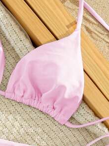 Conjunto de bikini de 4 piezas/set con top de manga corta de tela de malla con estampado floral sexy y elegante, Bottom de traje de baño con lazos laterales, tela de estiramiento medio, adecuado para vacaciones, playa, actividades en la piscina, fiestas en la playa, verano - Multicolor 2 - Ver 4