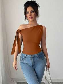 Camiseta de tirantes finos de unicolor elegante para mujer, para el verano - Marrón - Ver 7