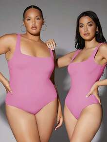 Body tank de cuello cuadrado unicolor - Rosa - Ver 3